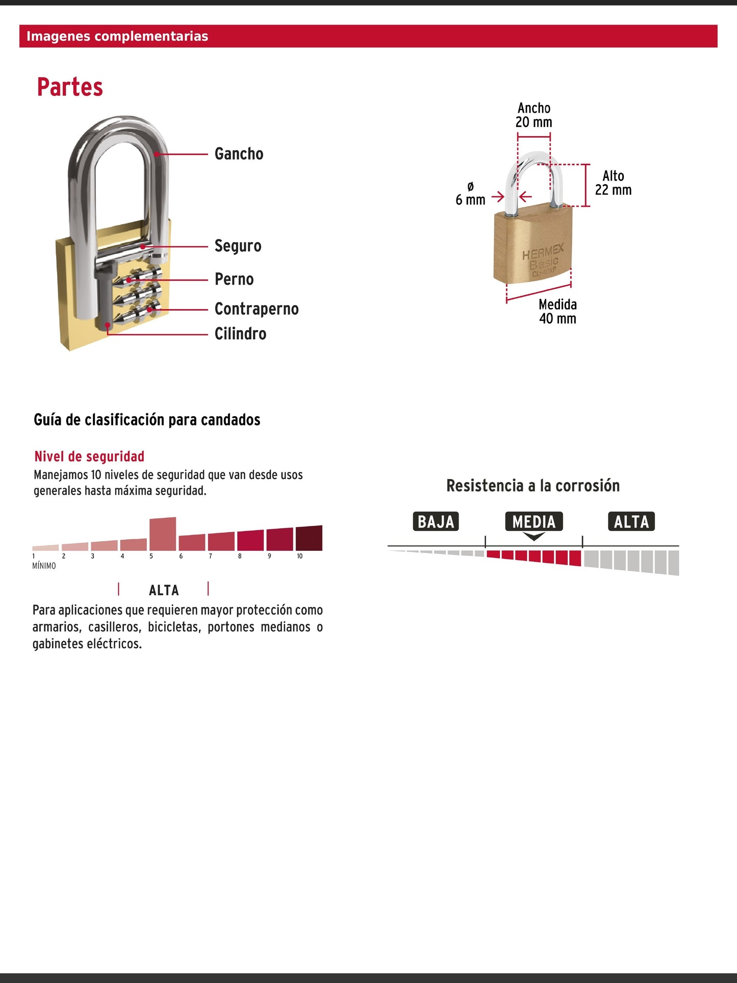 Candado de latón de 40 mm con llave tetra