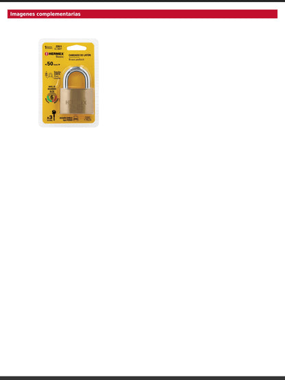 Candado de latón de 50 mm con llave tetra