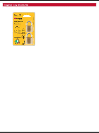 Blíster con 2 candados de latón de 20 mm