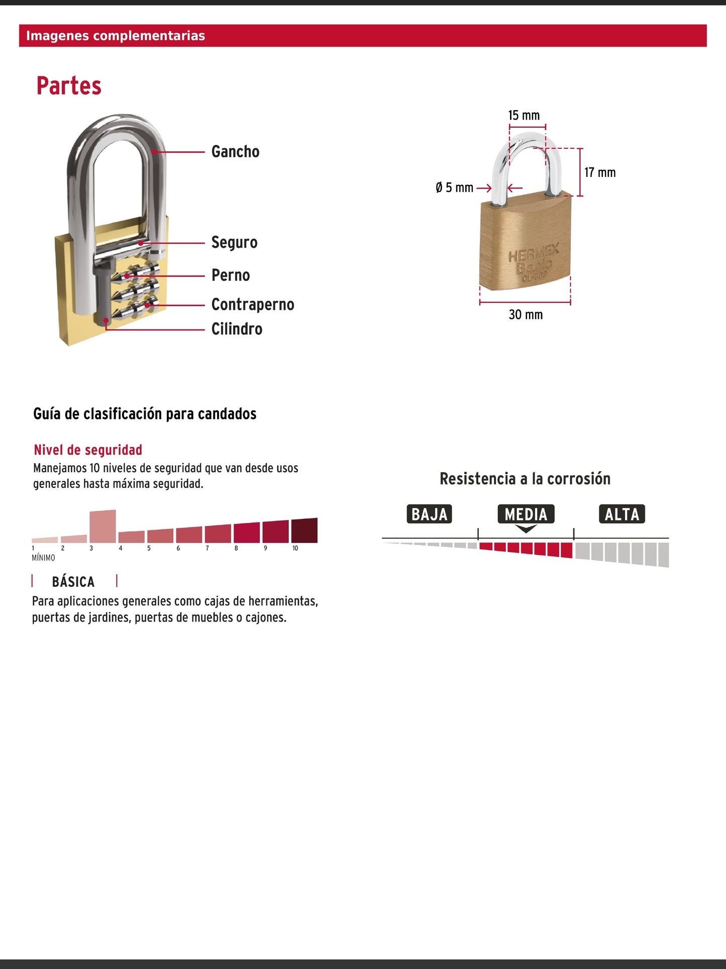 Candado de latón de 30 mm con gancho corto
