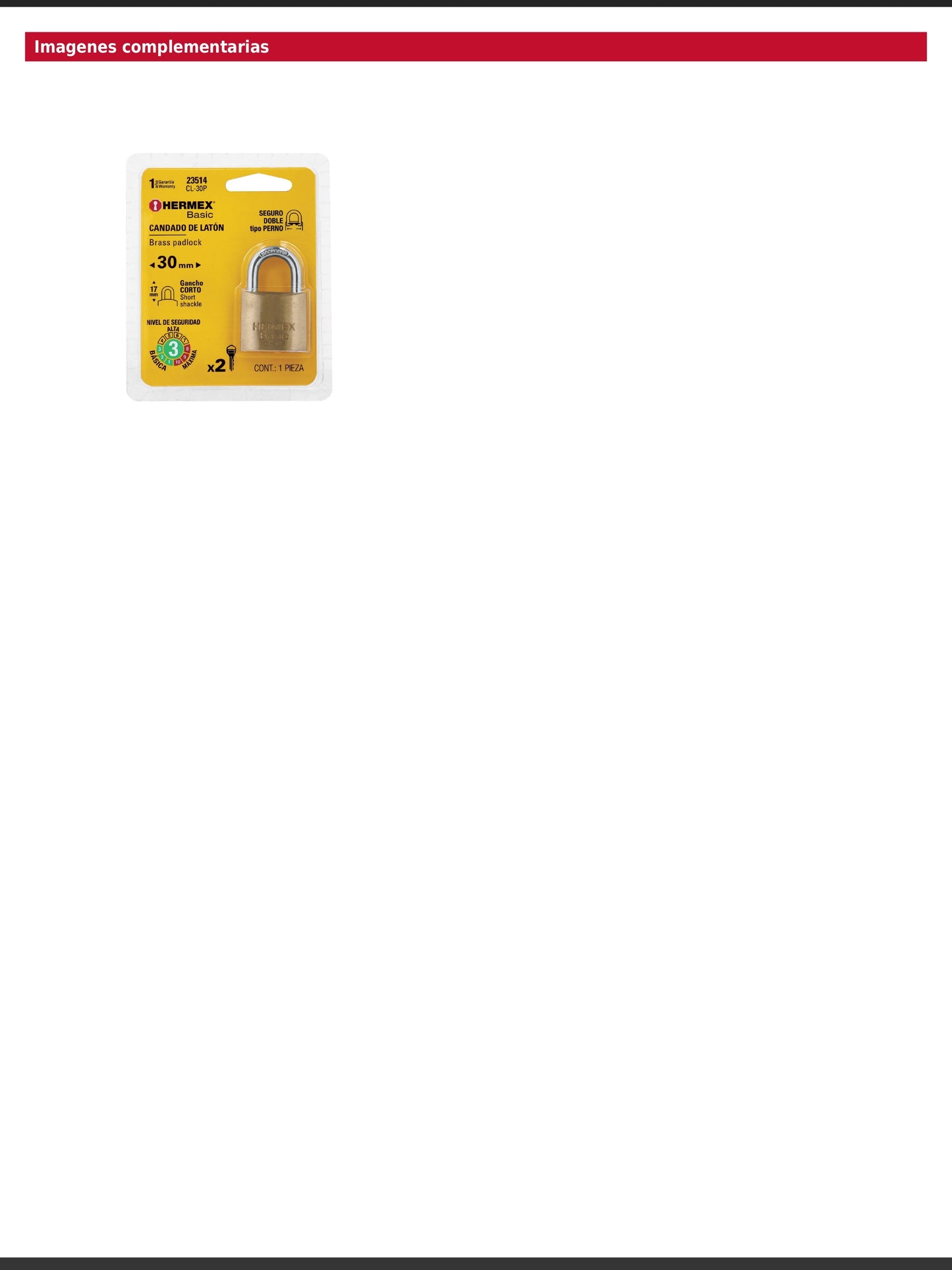 Candado de latón de 30 mm con gancho corto