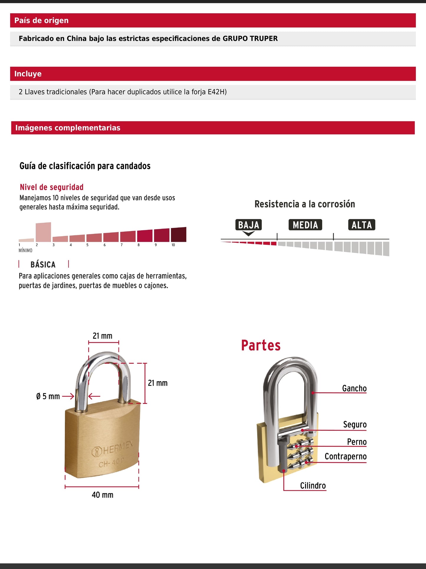 Candado de hierro de 40 mm con gancho corto