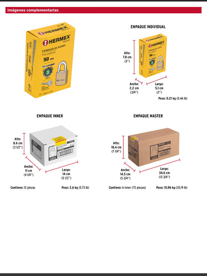 Candado de hierro de 50 mm con gancho corto