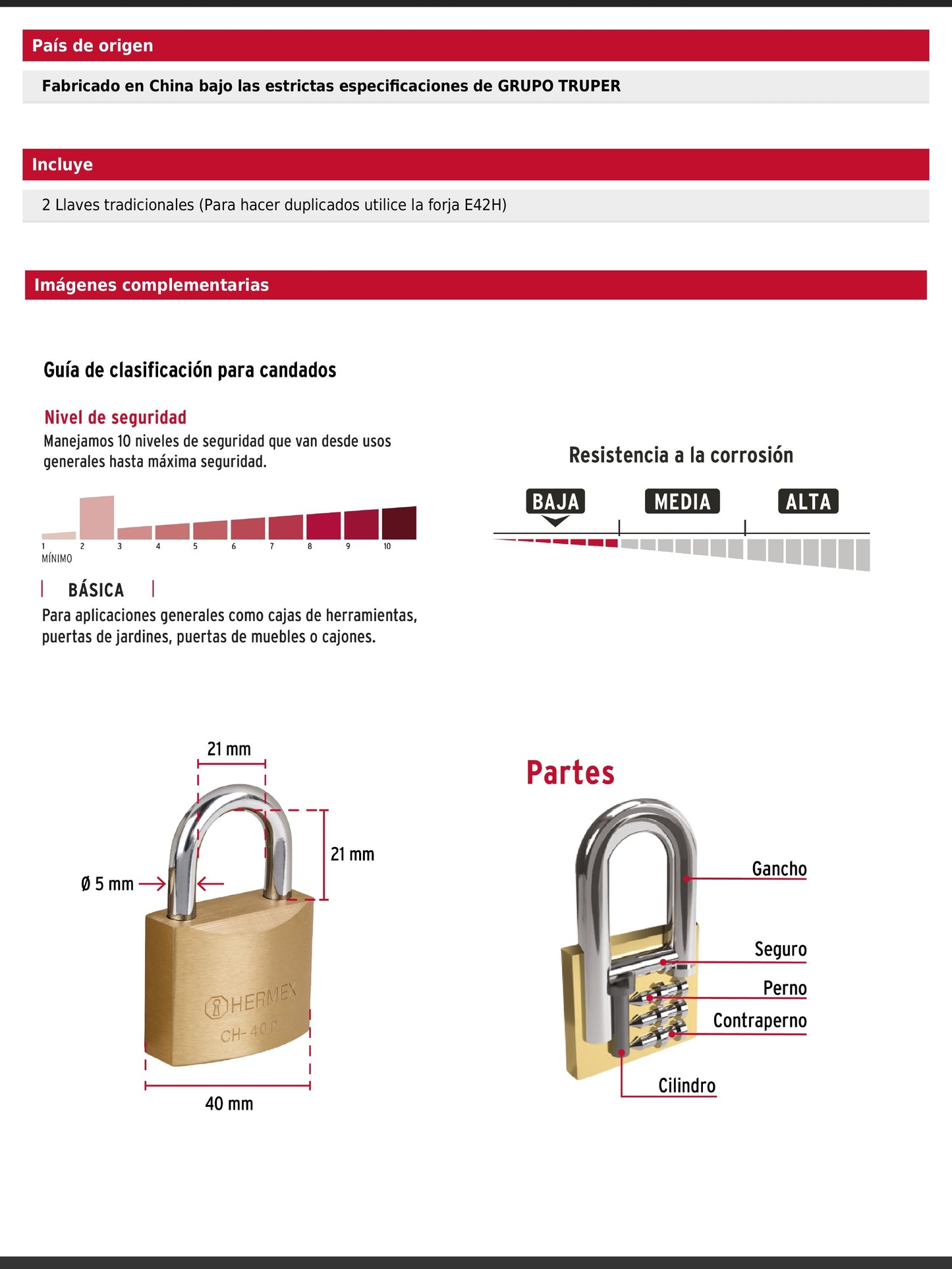 Candado de hierro de 40 mm con gancho corto