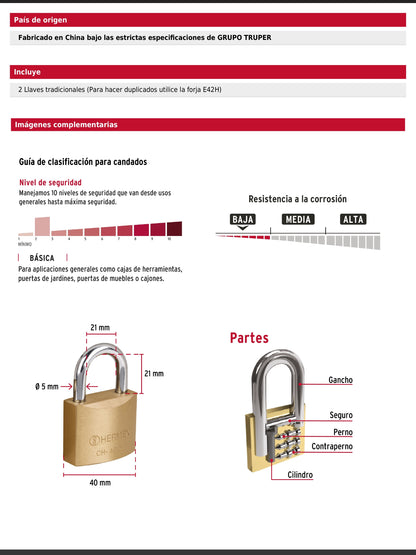 Candado de hierro de 40 mm con gancho corto