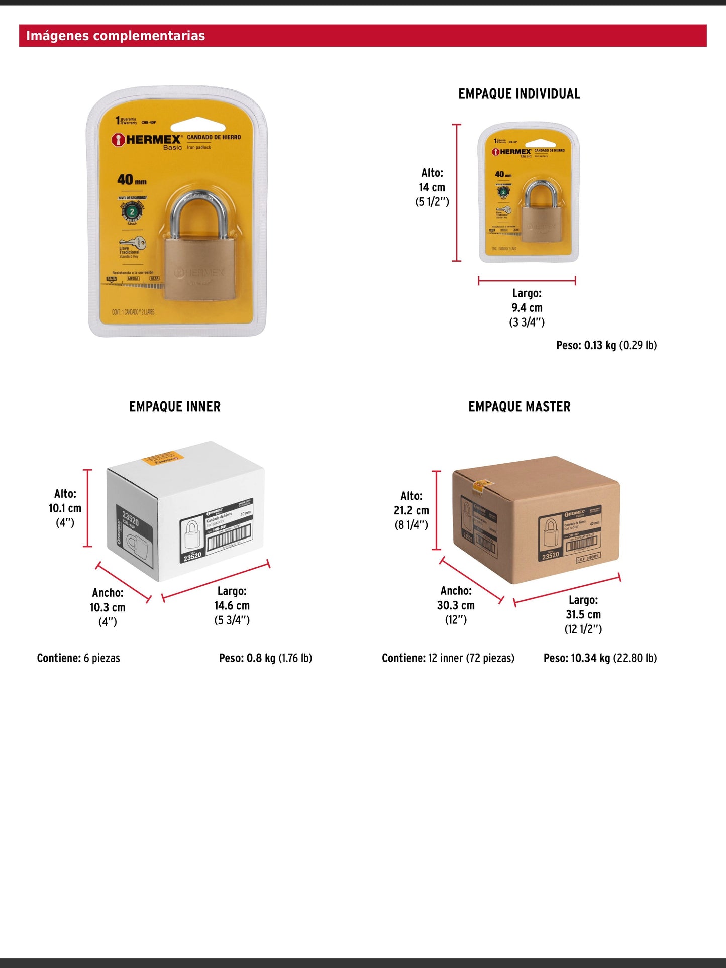 Candado de hierro de 40 mm con gancho corto