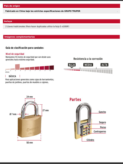 Candado de hierro de 50 mm con gancho corto