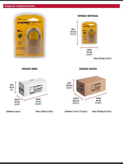 Candado de hierro de 50 mm con gancho corto