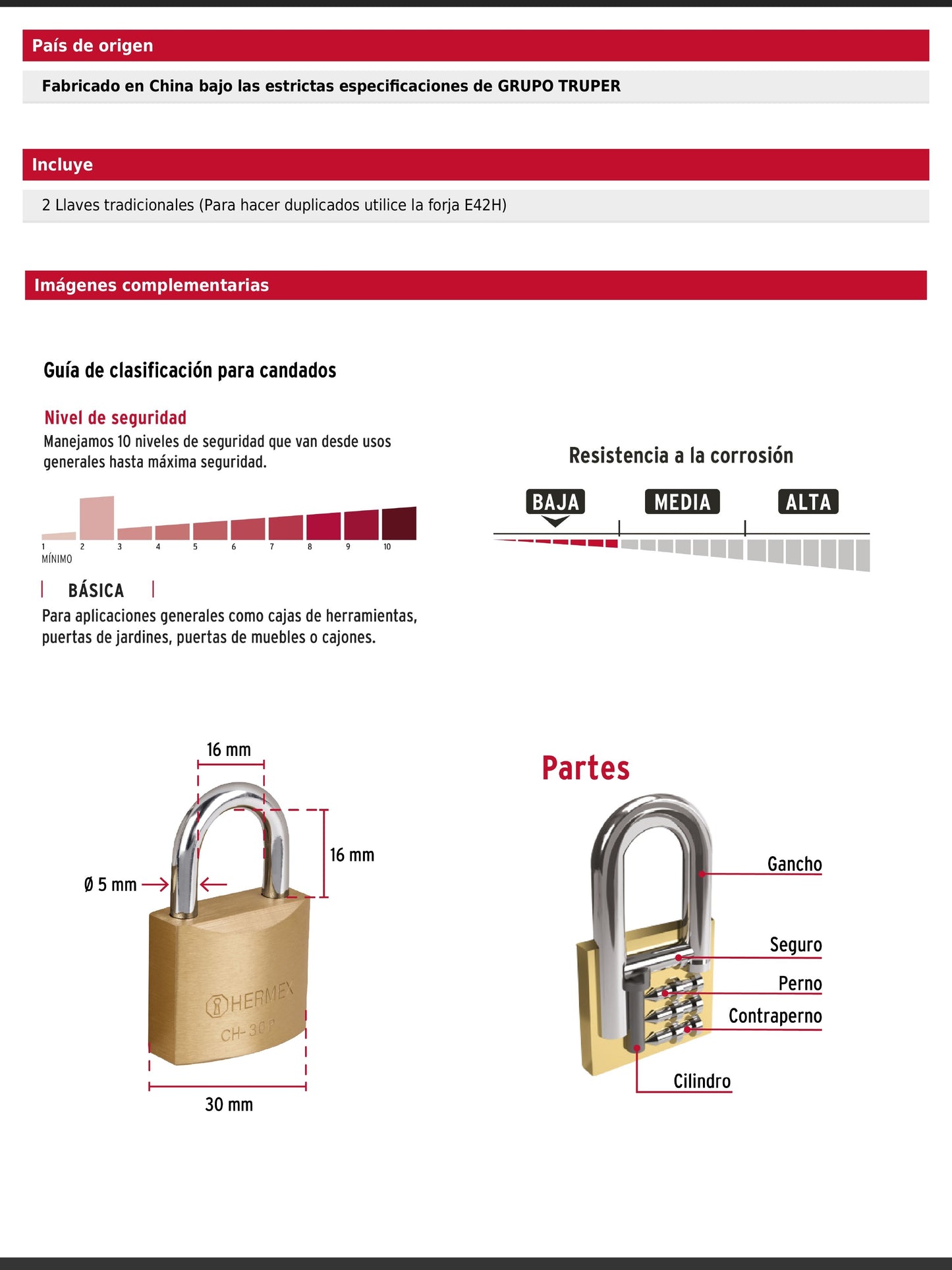 Candado de hierro de 30 mm con gancho corto