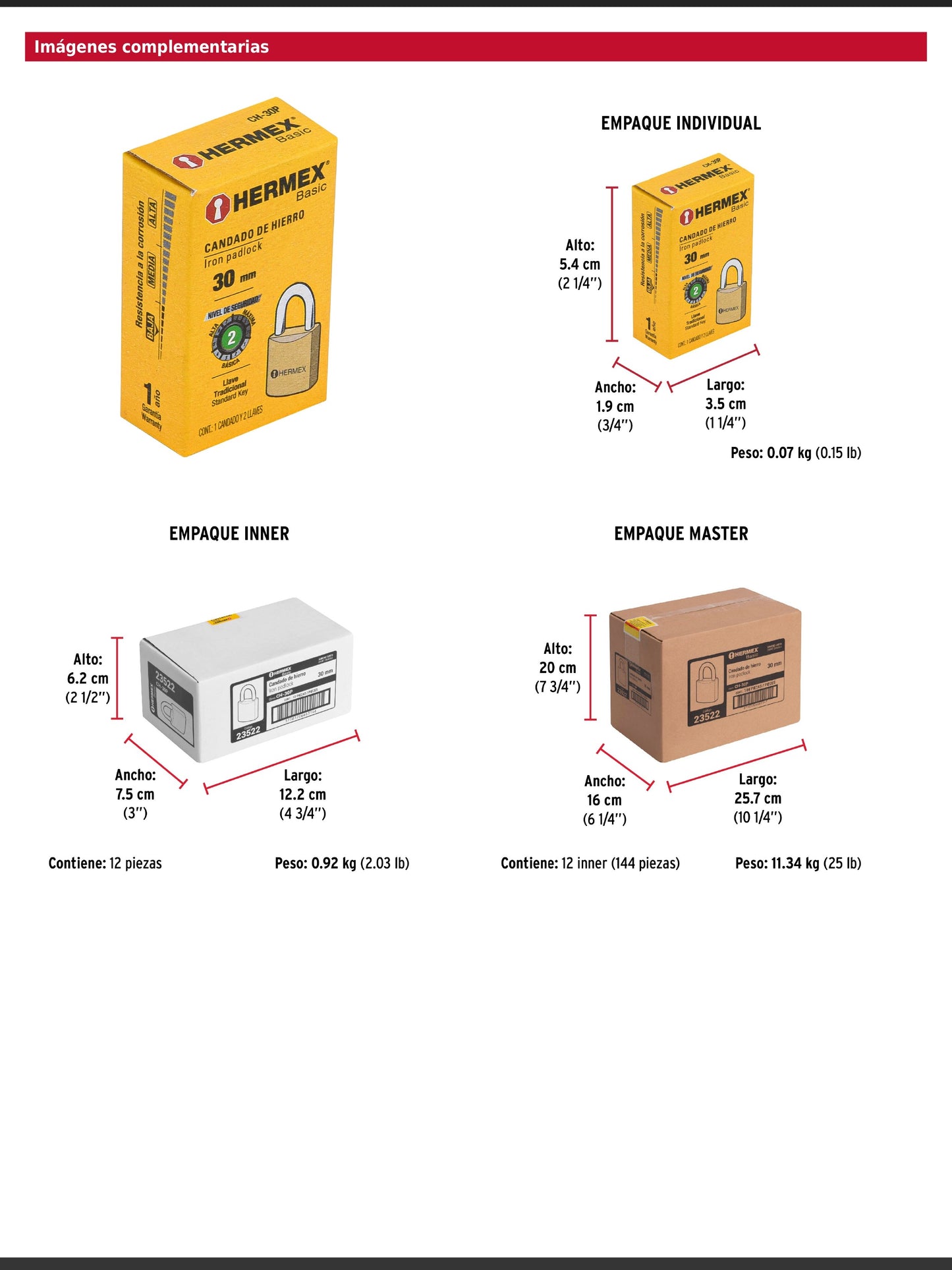 Candado de hierro de 30 mm con gancho corto