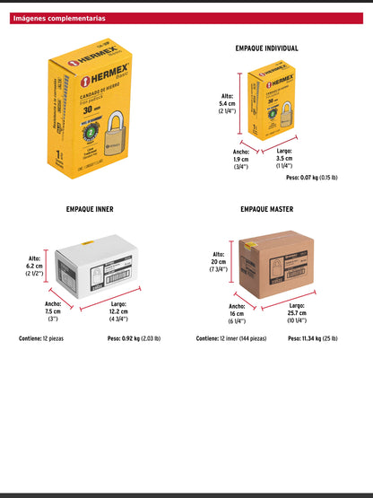 Candado de hierro de 30 mm con gancho corto