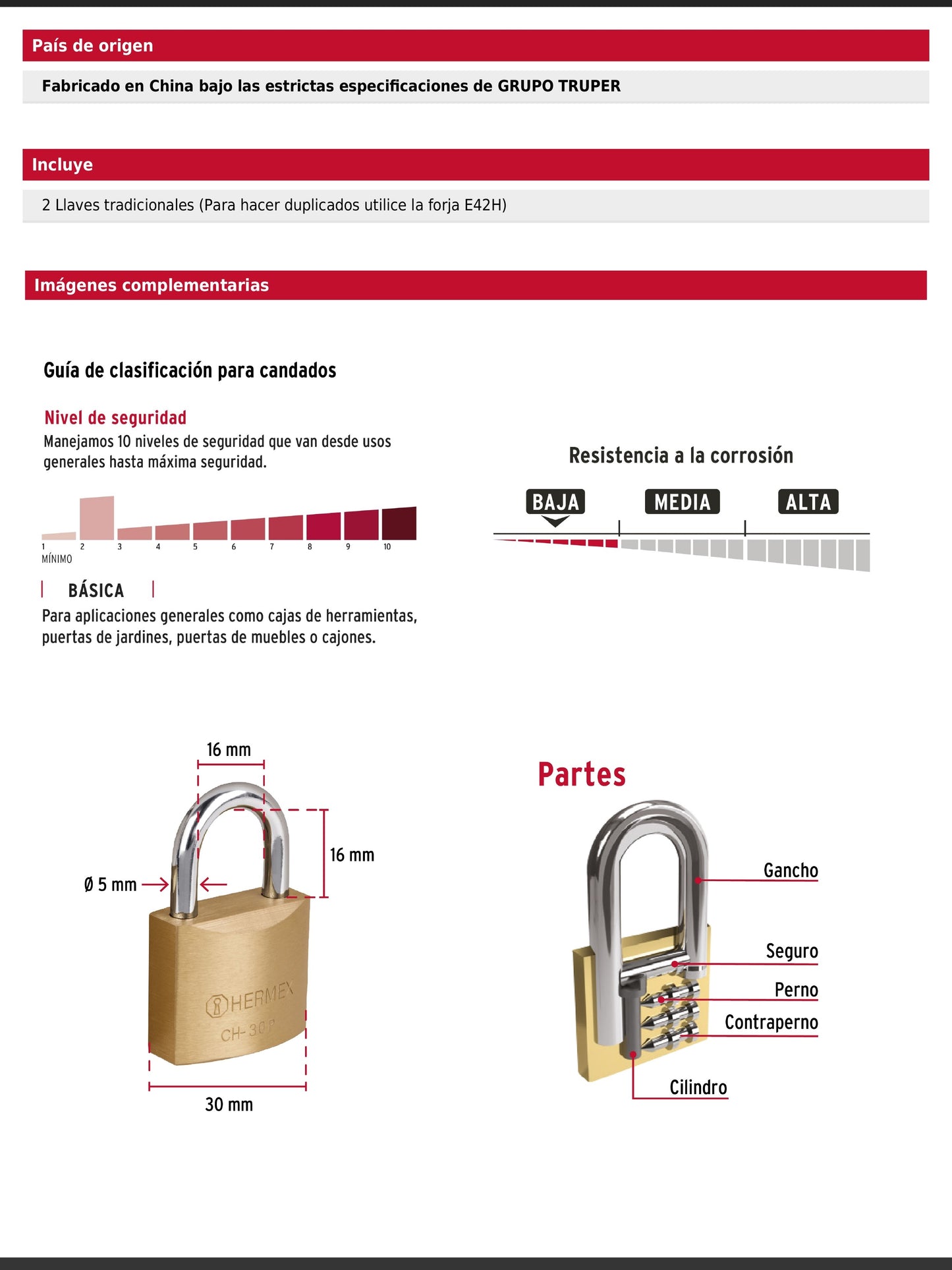 Candado de hierro de 30 mm con gancho corto