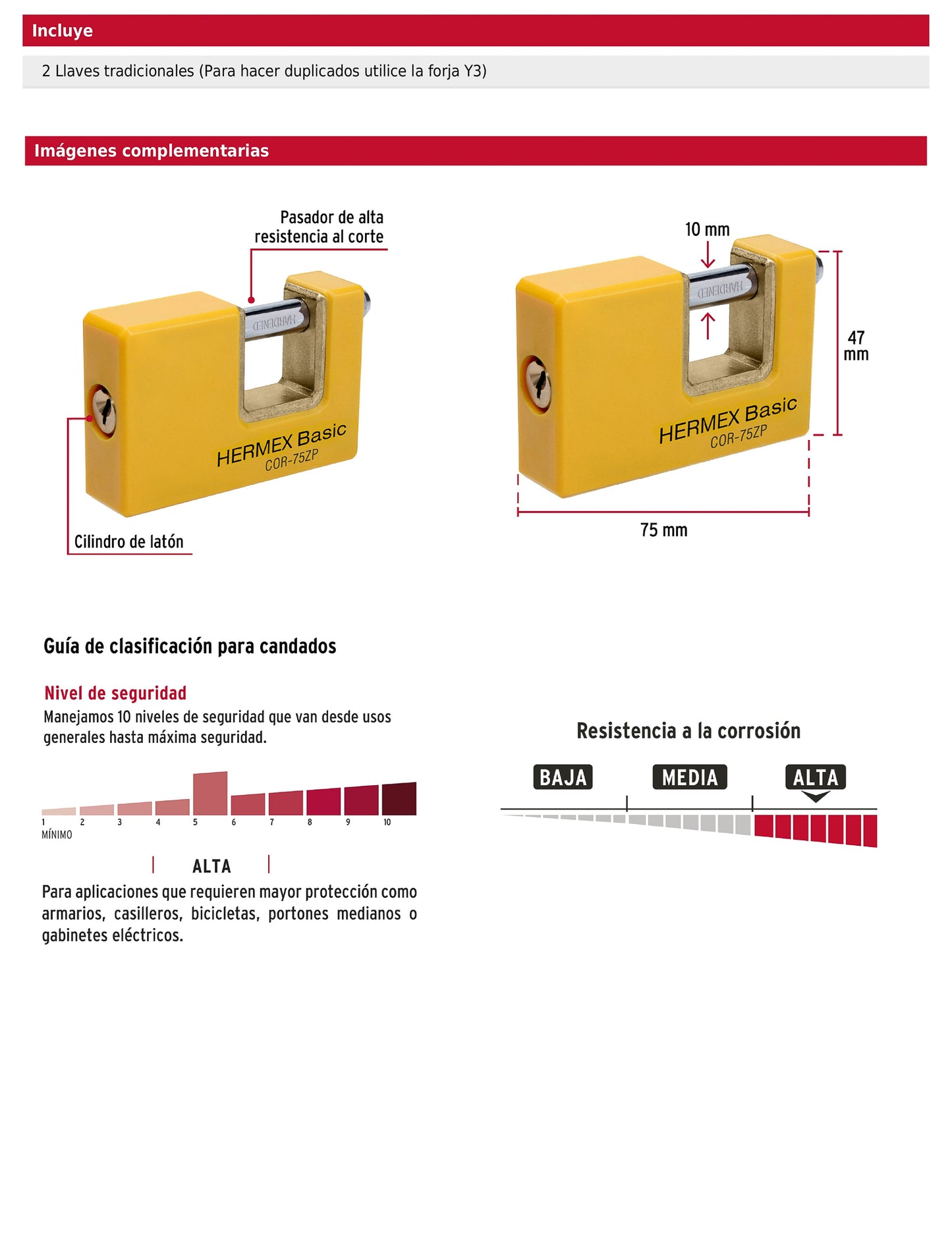 Candado antipalanca 75 mm cuerpo metálico