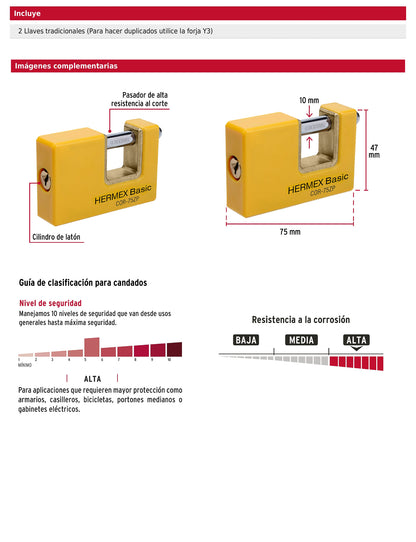 Candado antipalanca 75 mm cuerpo metálico