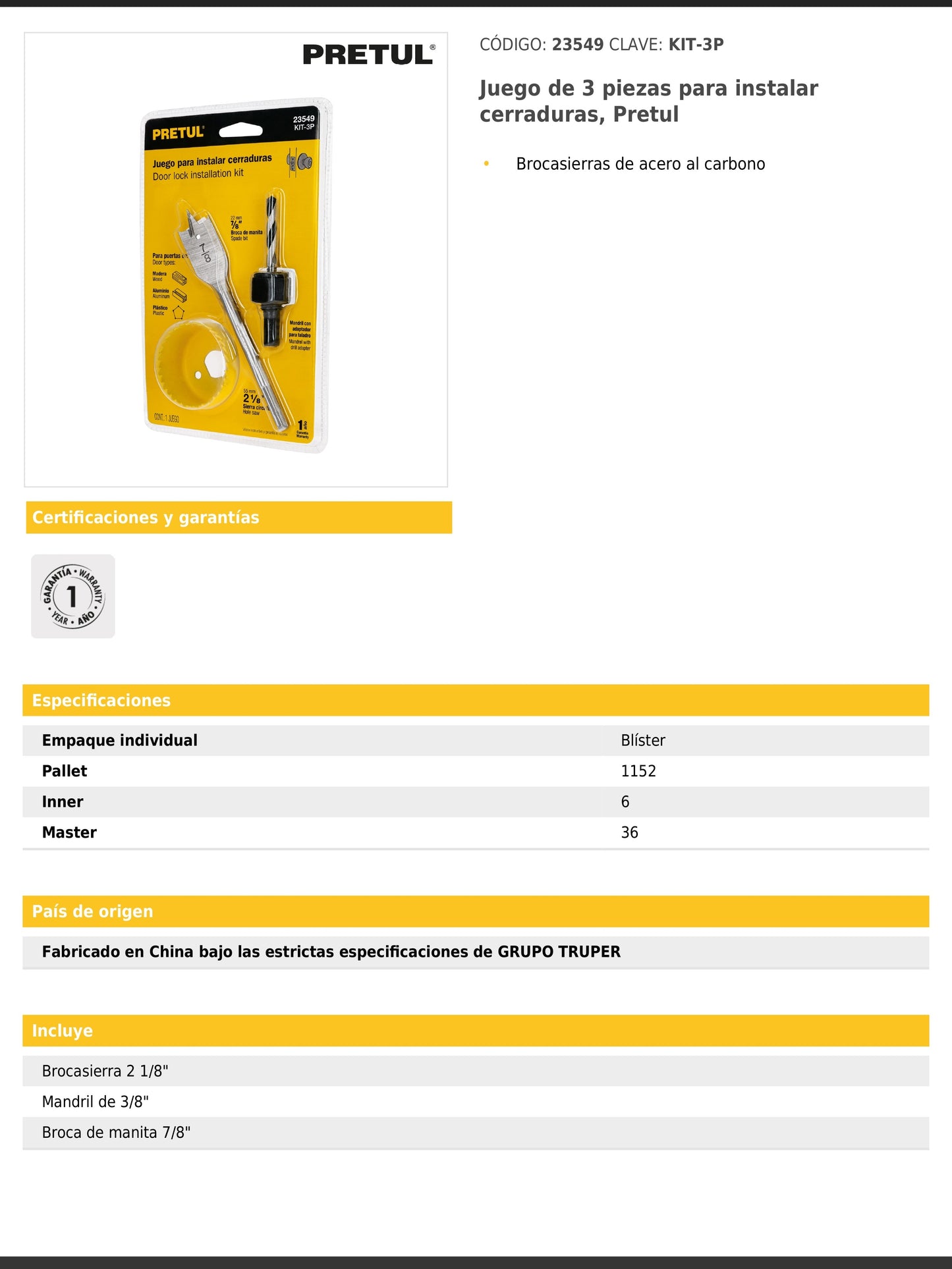 Juego de 3 piezas para instalar cerraduras