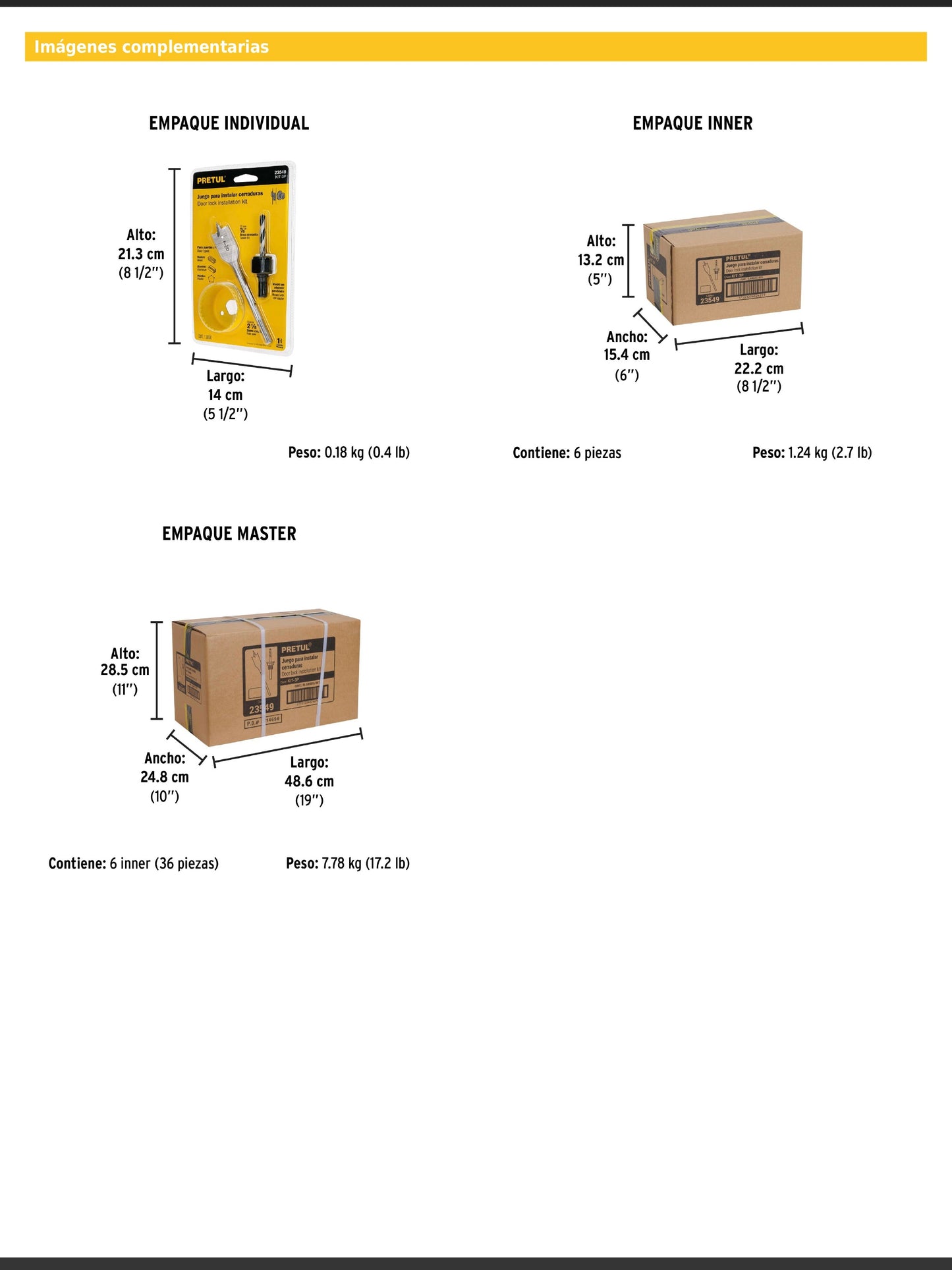 Juego de 3 piezas para instalar cerraduras
