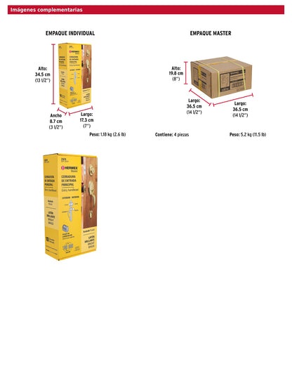 Jaladera y perilla de entrada principal de latón brillante con cerrojo llave llave