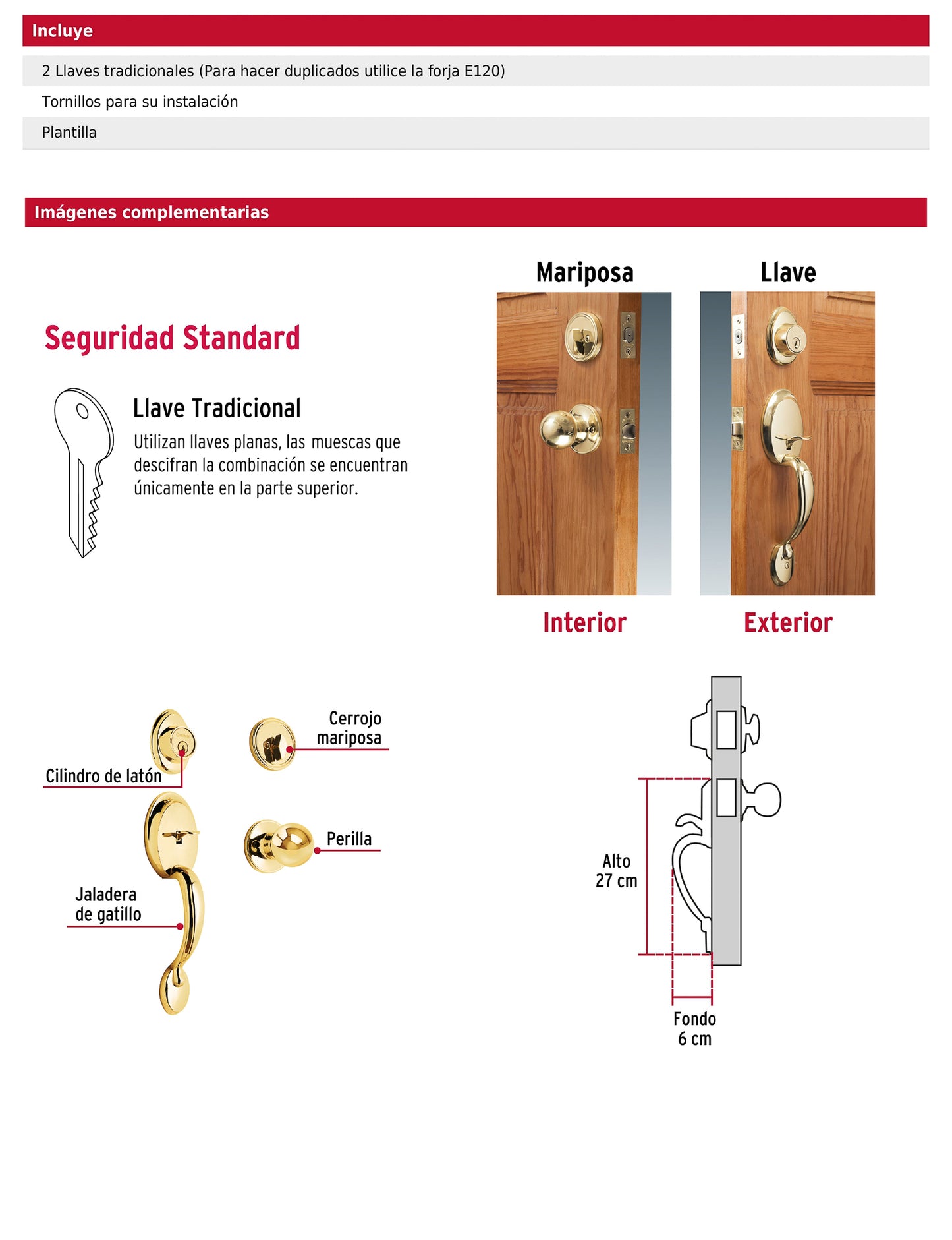 Jaladera y perilla de entrada principal con acabado latón brillante