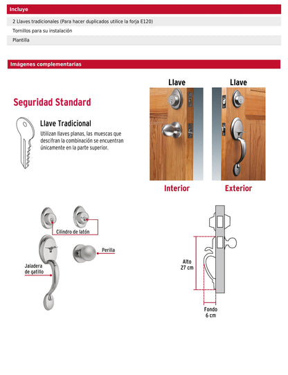 Jaladera y perilla de entrada principal con acabado cromo mate