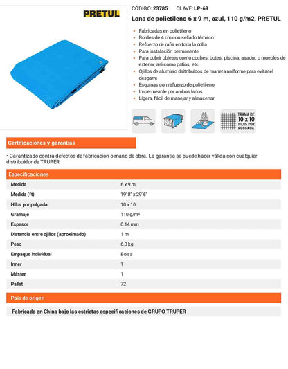 Lona Polietileno 6x9 m Azul 110g