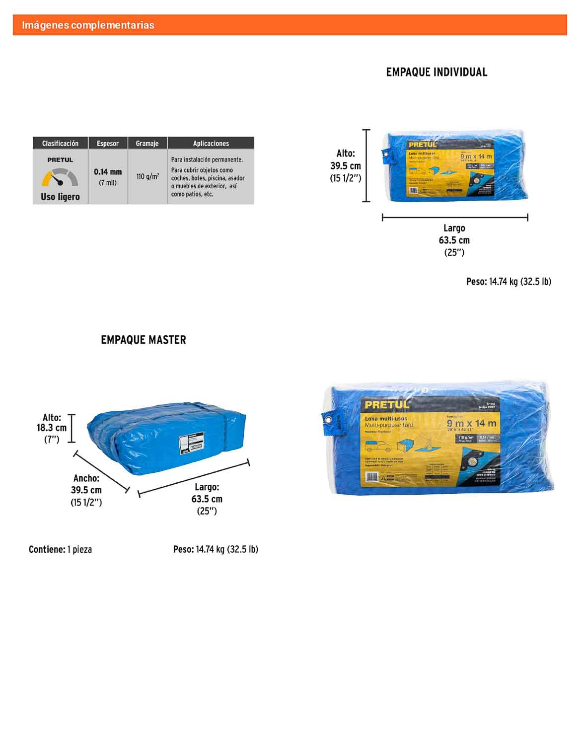 Lona Polietileno 9x14 m Azul 110g