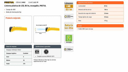 Linterna plástica LED 80 lm recargable
