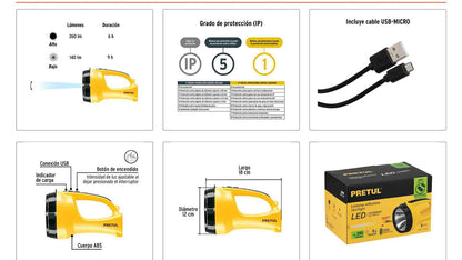 Linterna reflectora LED 260 lm recargable