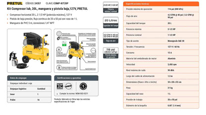 Kit compresor 20 L manguera y pistola