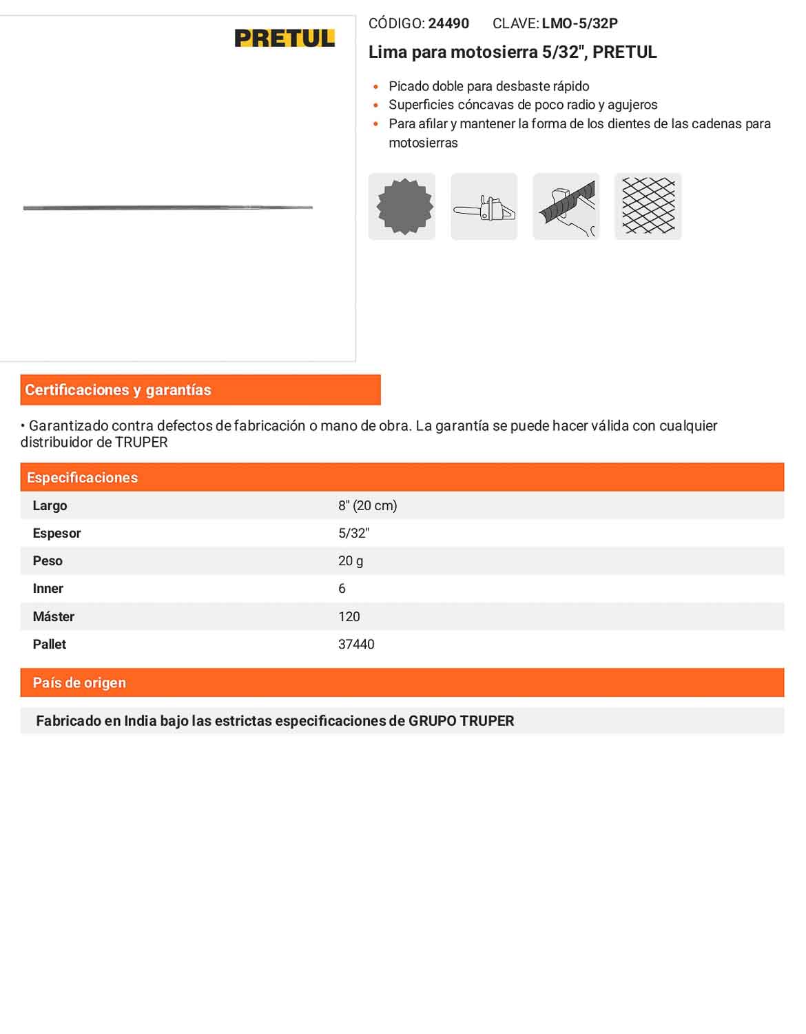Lima para Motosierra PRETUL 5/32 pulg