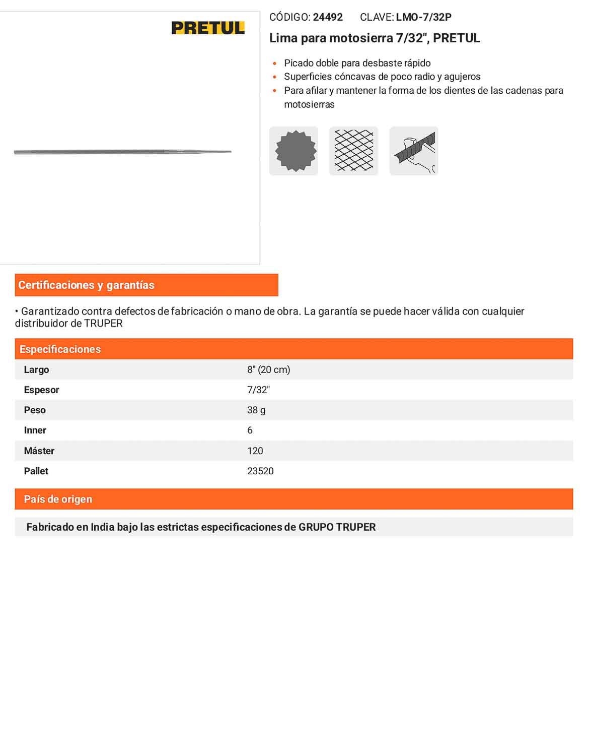 Lima para Motosierra PRETUL 7/32 pulg
