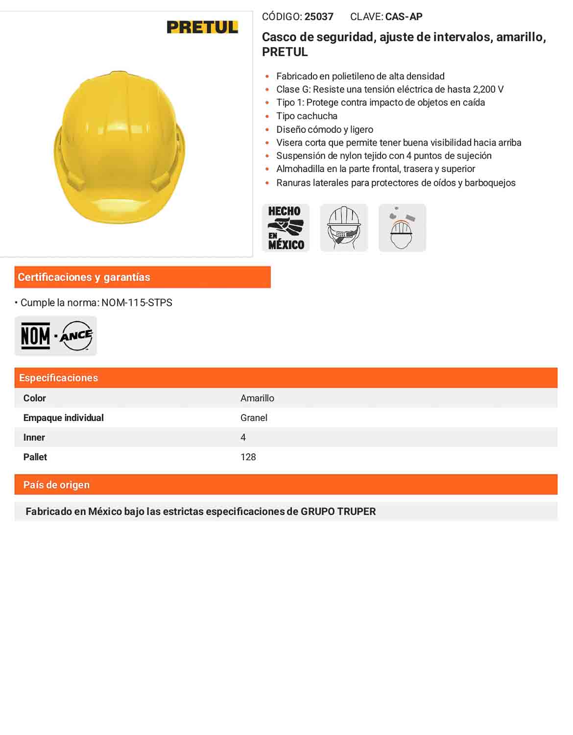 Casco de Seguridad Industrial con Ajuste por Intervalos Amarillo