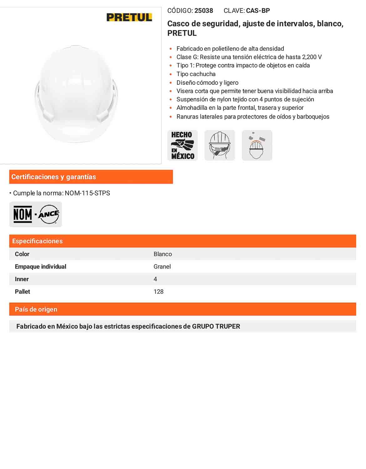 Casco de Seguridad Industrial con Ajuste por Intervalos Blanco