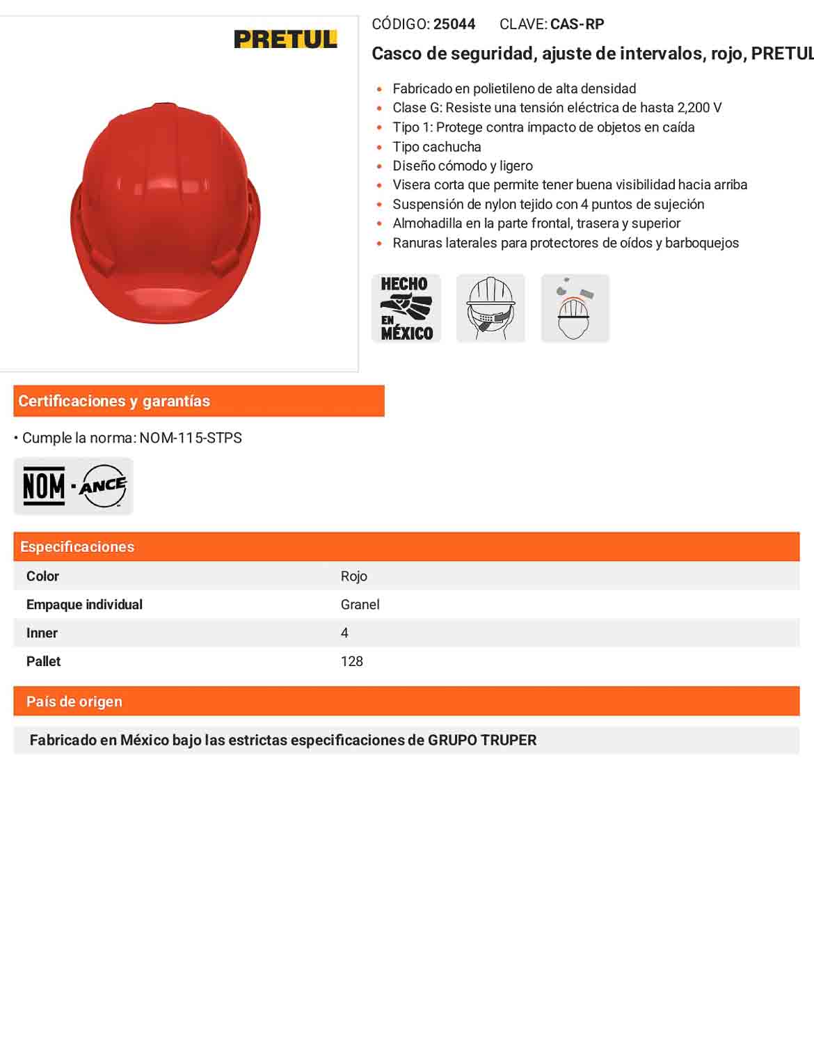 Casco de Seguridad Industrial con Ajuste por Intervalos Rojo