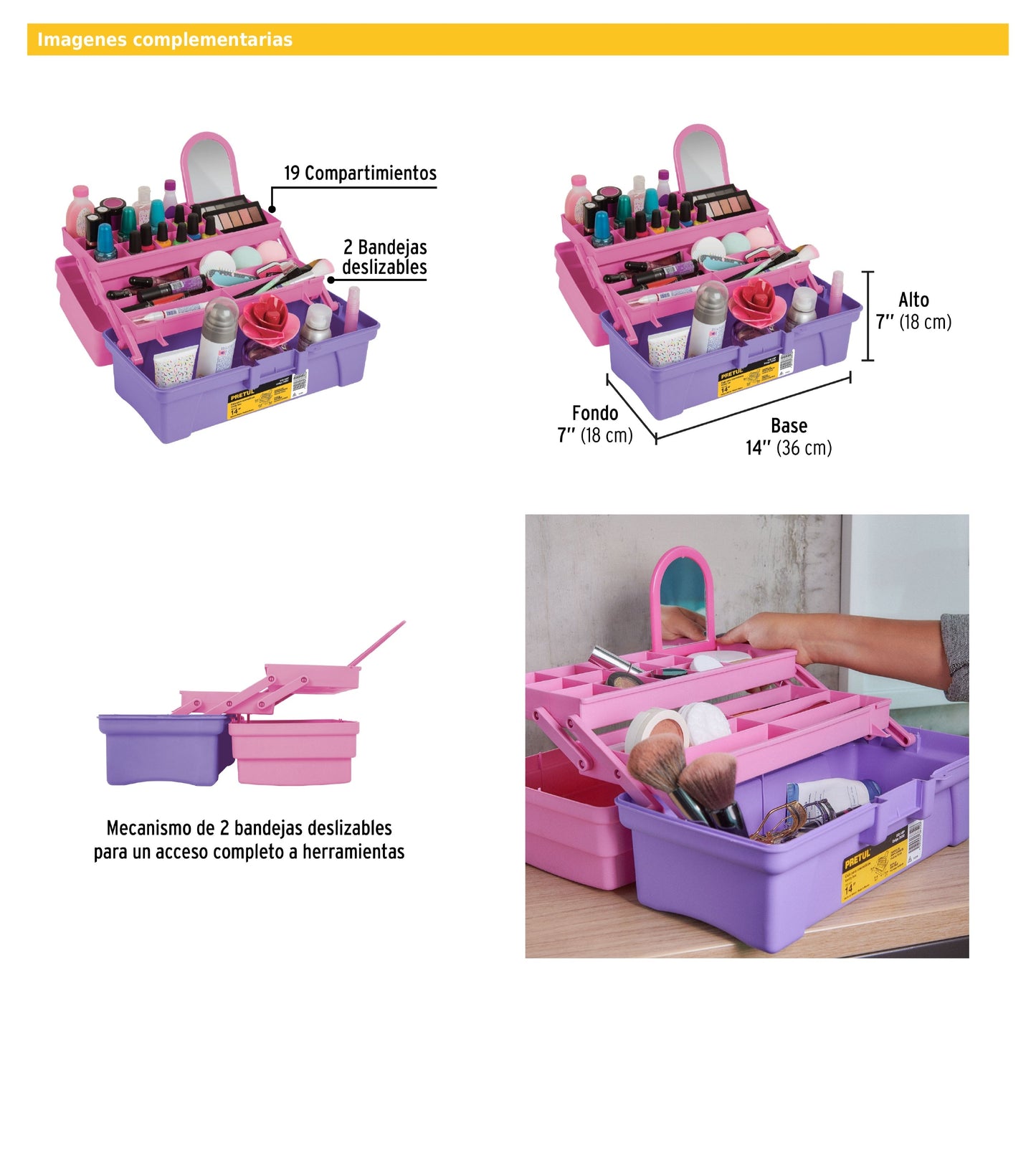 Caja cosmetiquera 14" rosa/morado
