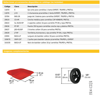 Carretilla 4.5 ft³ llanta sólida roja
