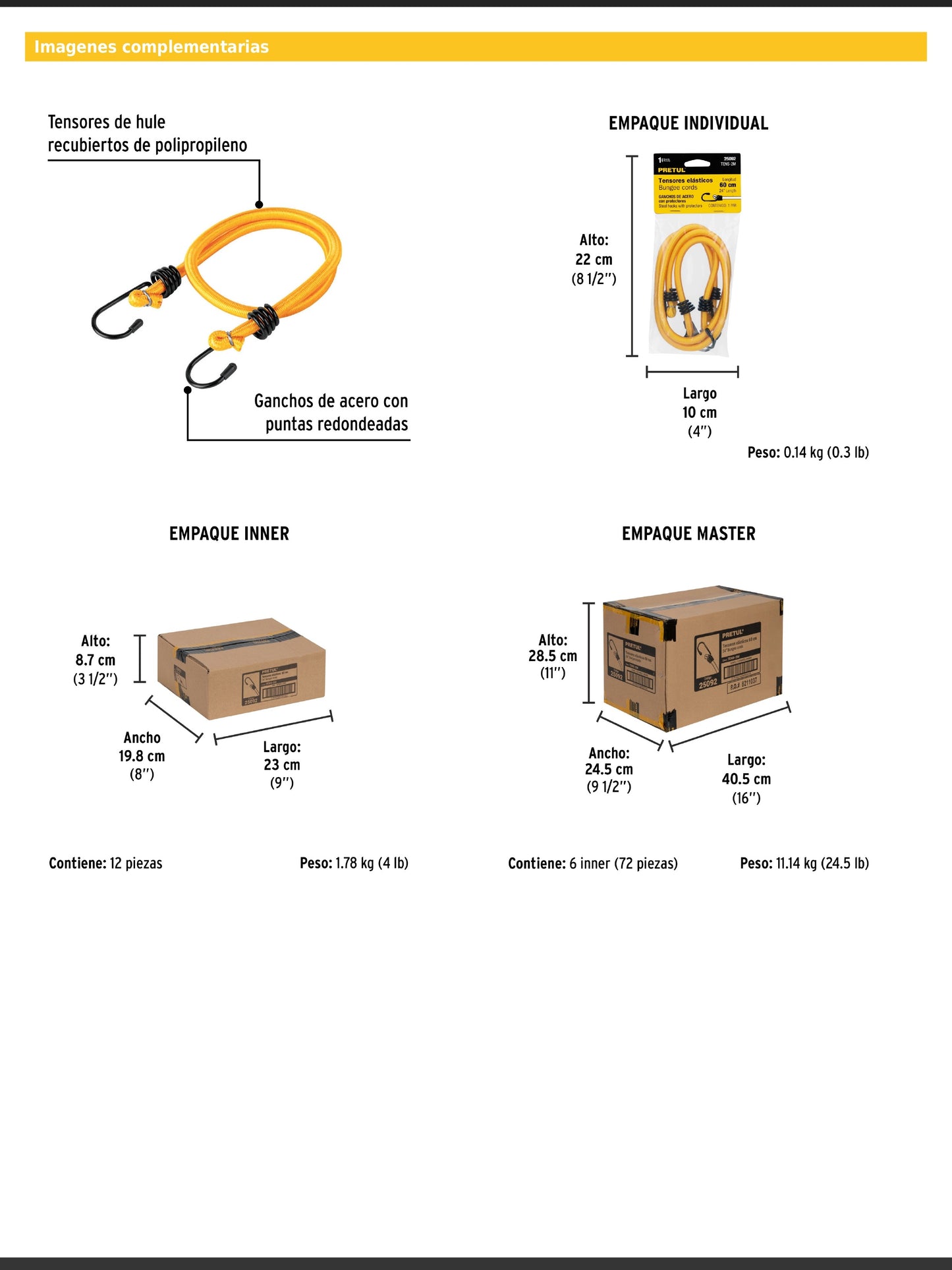 Tensores elásticos amarillos de 60 cm