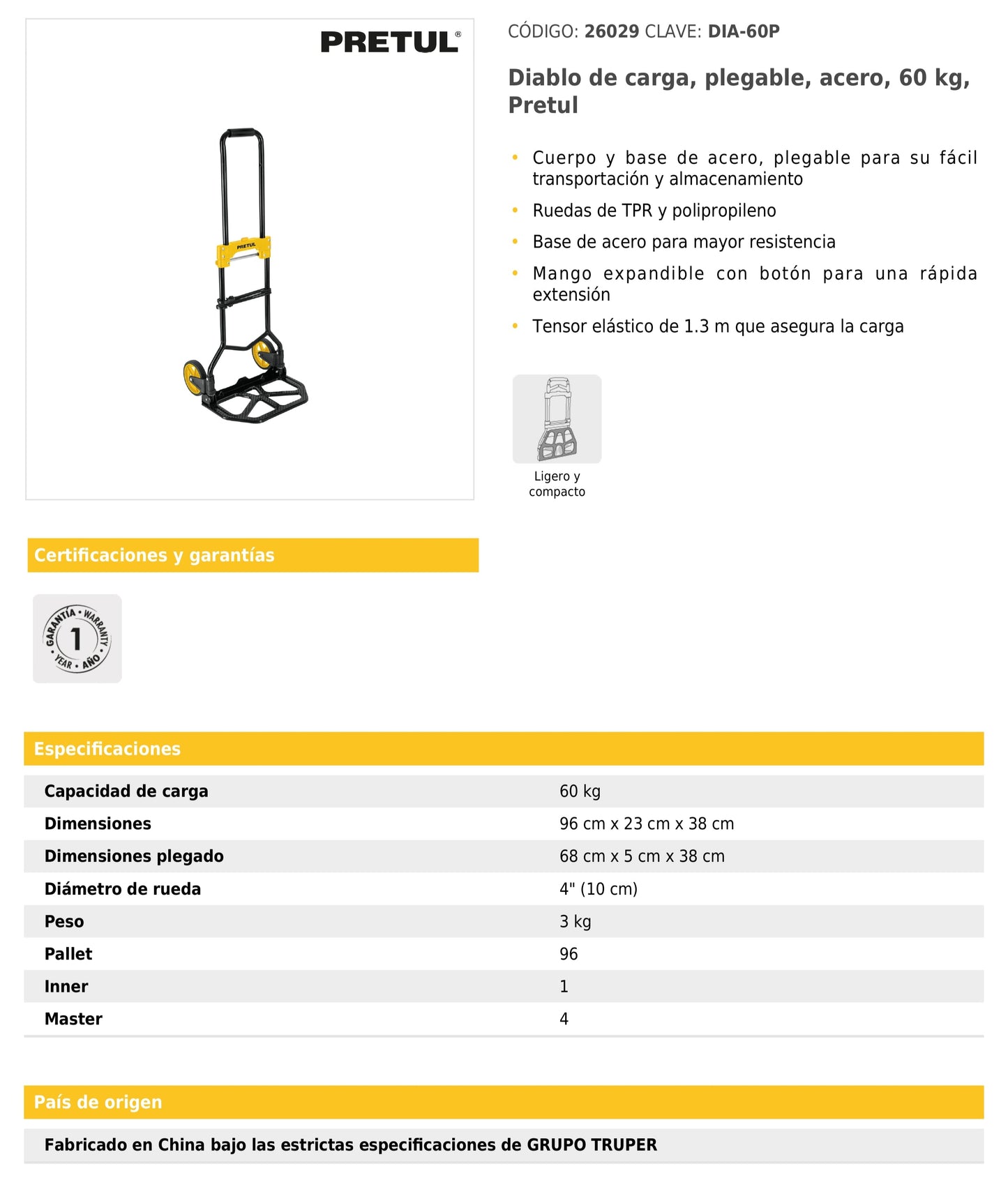 Diablo de carga plegable acero 60 kg