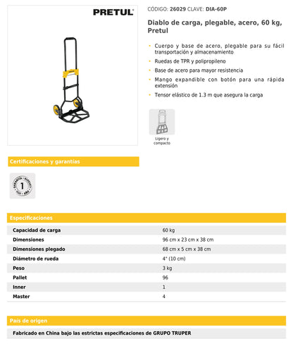 Diablo de carga plegable acero 60 kg