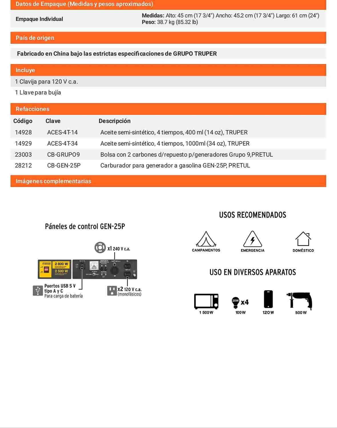 Generador portátil 2.5 kW a gasolina