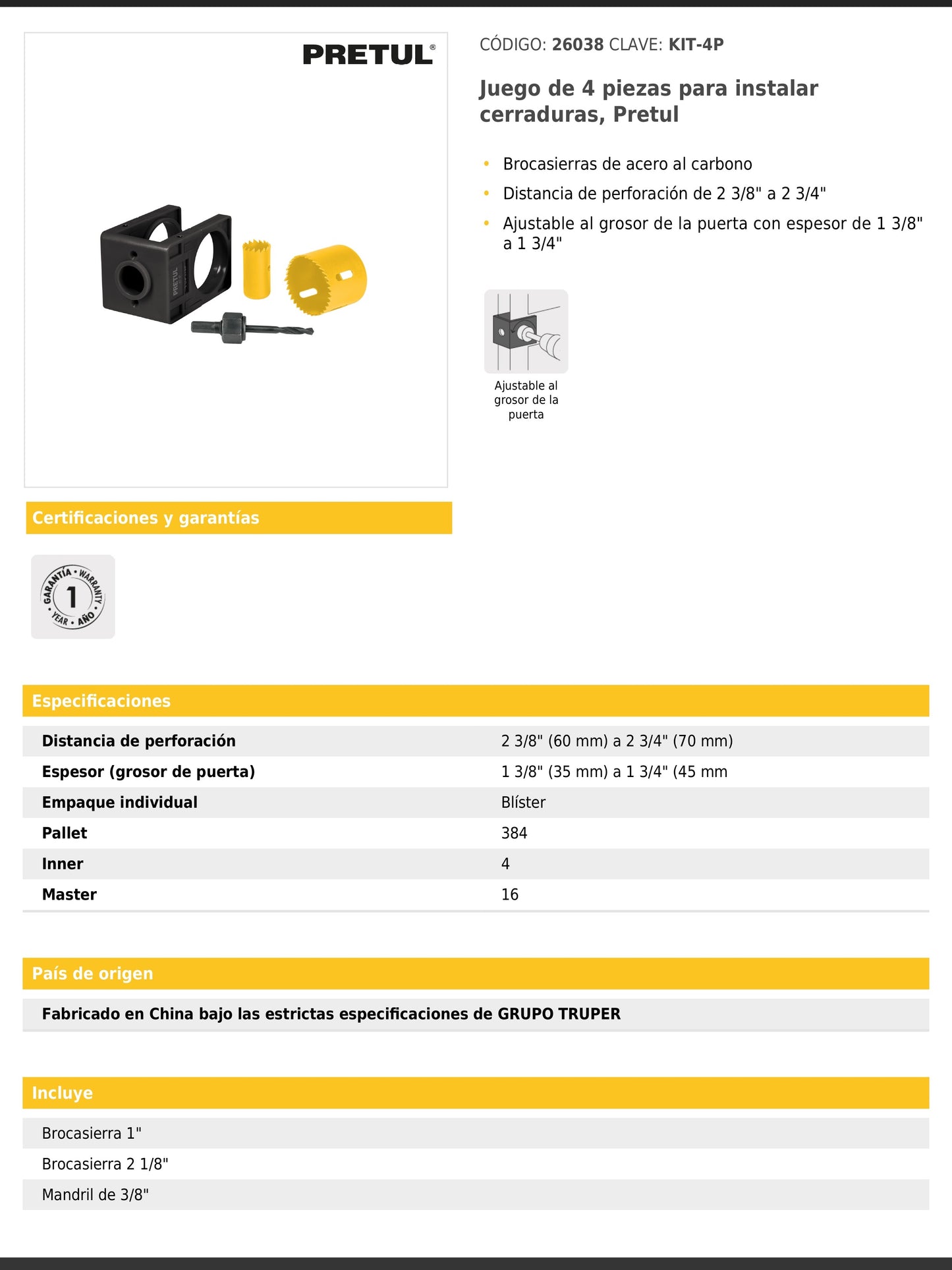 Juego de 4 piezas para instalar cerraduras