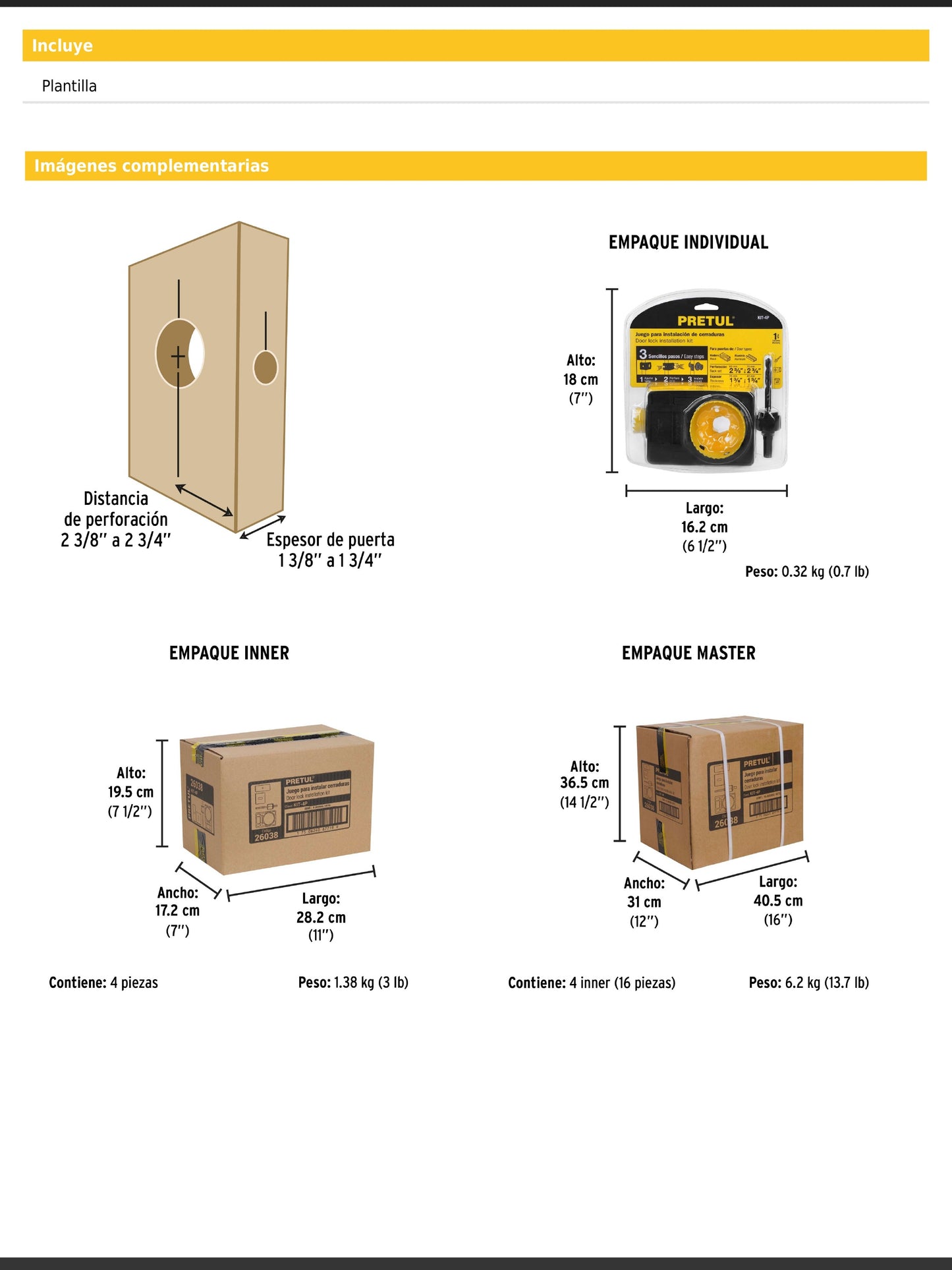 Juego de 4 piezas para instalar cerraduras