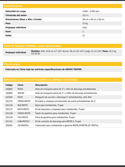 Motobomba autocebante de 6.5 HP a gasolina para uso agrícola