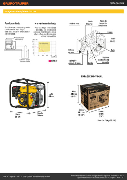 Motobomba autocebante de 6.5 HP a gasolina para uso agrícola