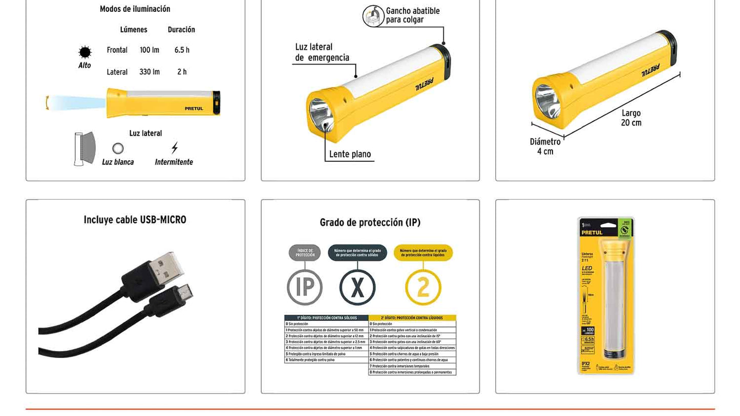 Linterna plástica LED 100 lm recargable