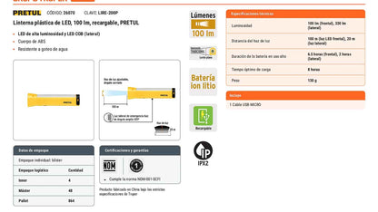 Linterna plástica LED 100 lm recargable
