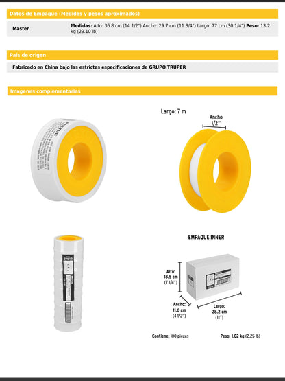 Cinta sella roscas de 1/2" x 7 m