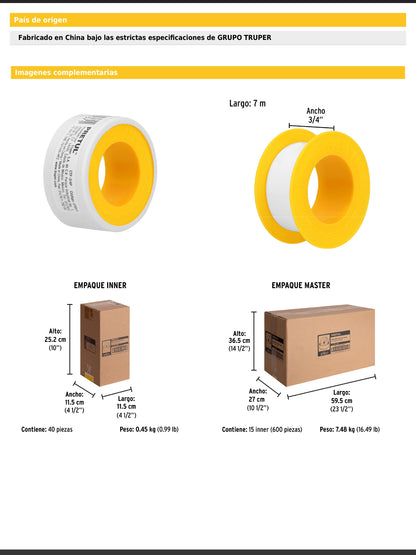 Cinta sella roscas de 3/4" x 7 m