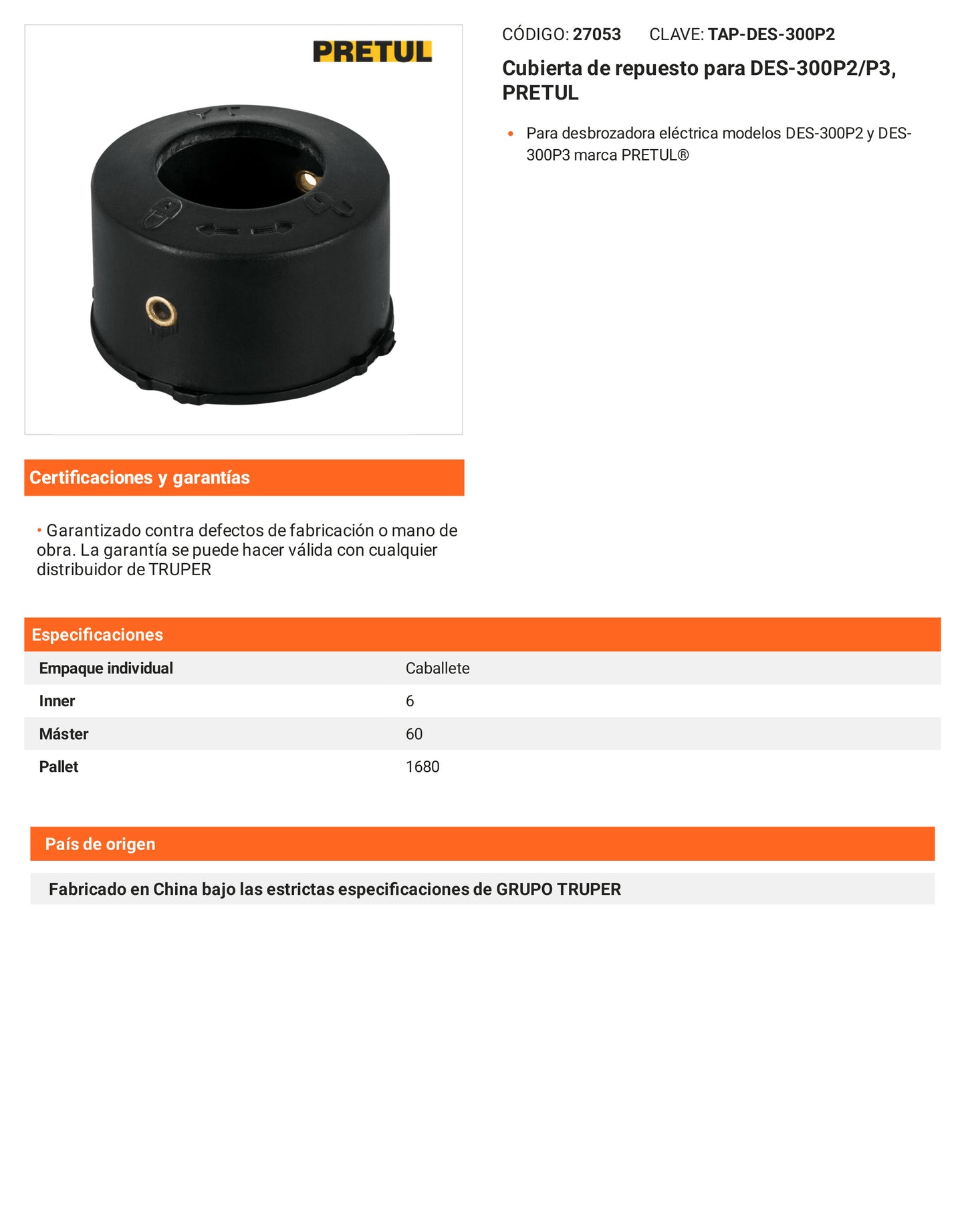 Ficha tecnica - Cubierta para DES-300P2/P3 - SKU 27053