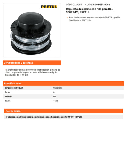 Ficha tecnica - Repuesto de carrete con hilo para DES-300P2/P3 - SKU 27054