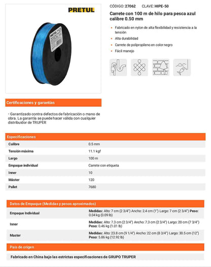 Hilo de pesca azul 0.50 mm